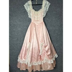 VTG Gunne Sax Jessica McClintock Pink Lace Trim Prom Gown Dress Size 5